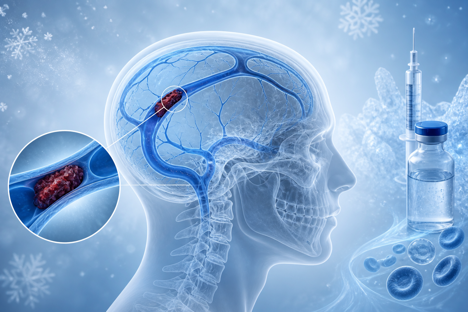 Educational illustration of cerebral venous sinus thrombosis medical management concept