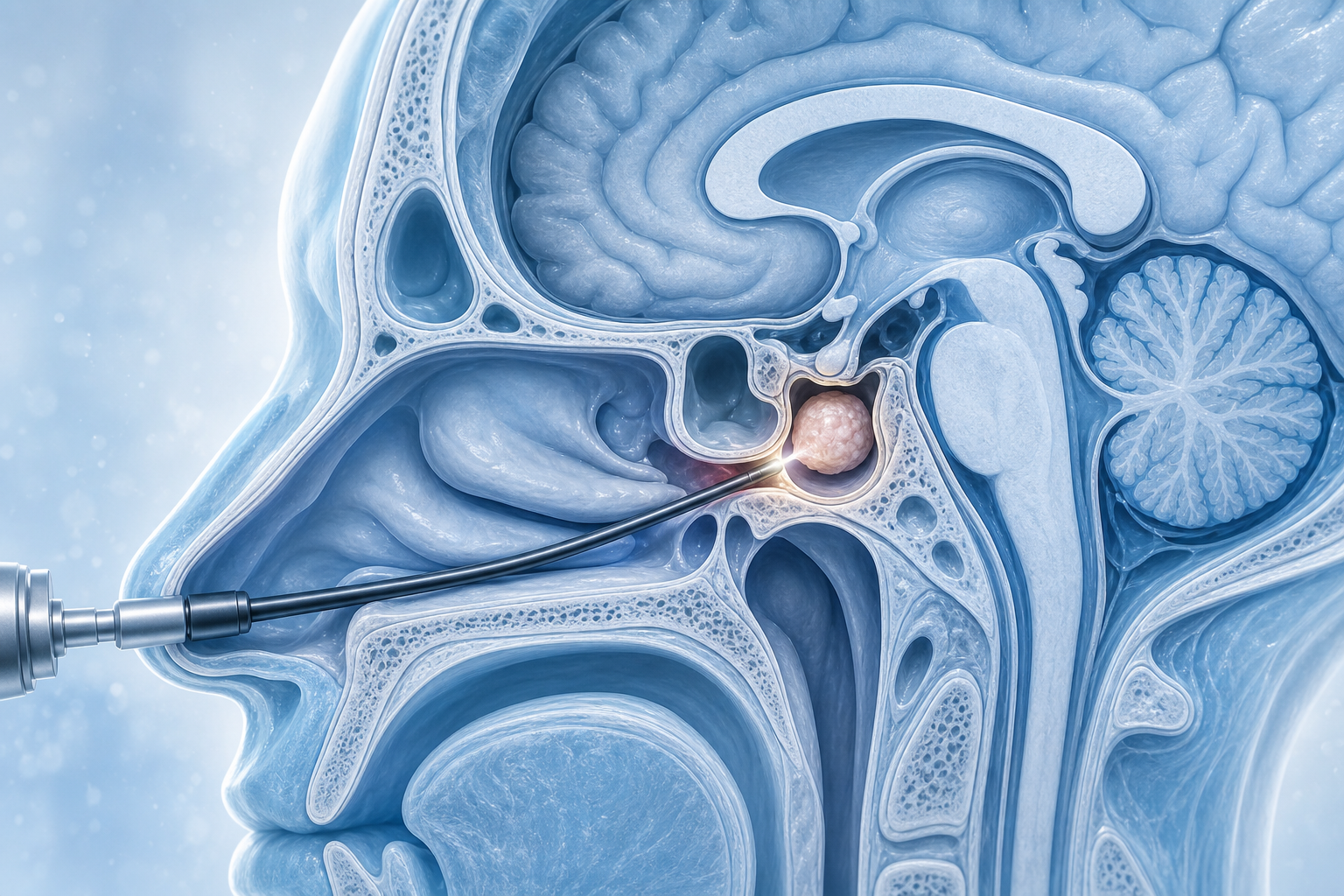 Educational illustration of endonasal endoscopic pituitary surgery corridor