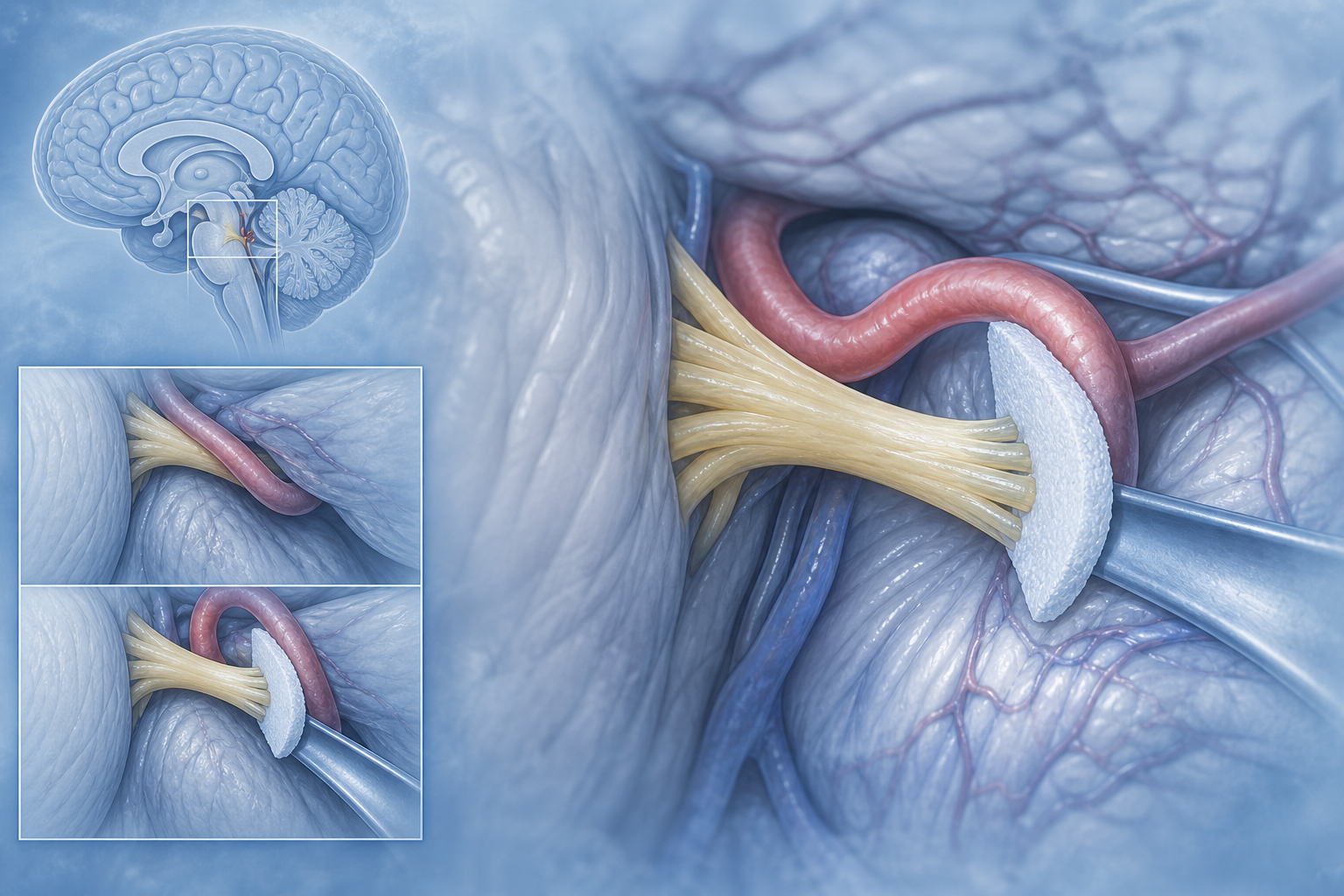 Educational illustration of trigeminal nerve microvascular compression for MVD