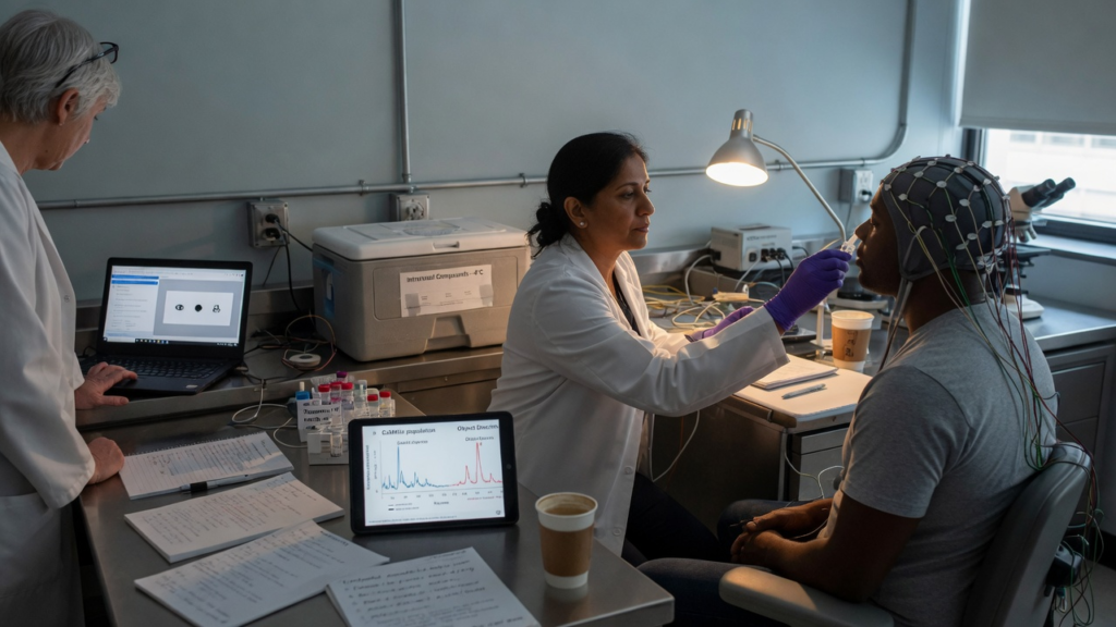 Photoreal documentary editorial photo for: Intranasal Dopamine and Stability of Prefrontal Neurons During Object Discrimination. AI-generated; not a diagnostic scan.